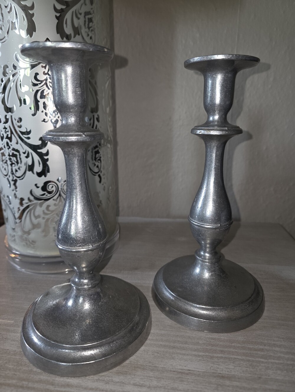 Wilton Armetale Pewter Baluster Candlestick Holders Pair Set of 2 Vintage RWP Co
